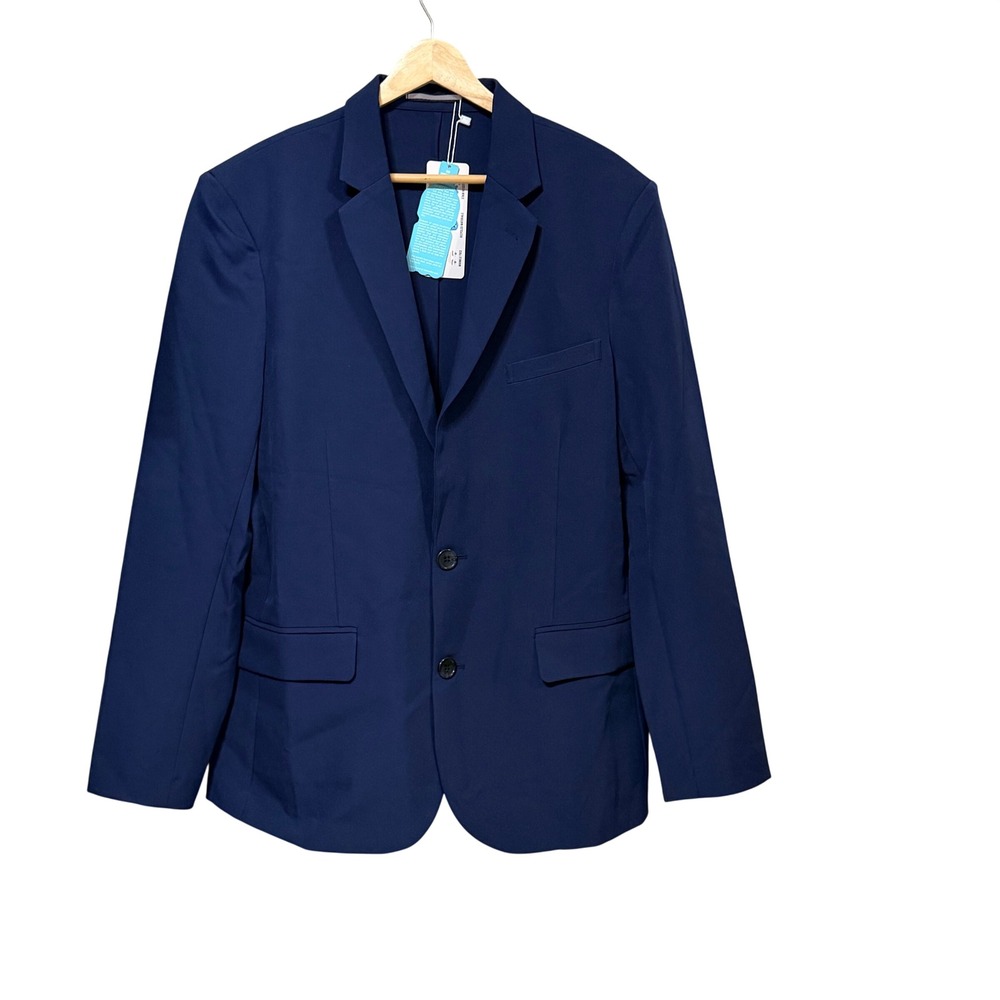&Collar Athletic Blazer Mens 42L Navy Blue 3D Stretch Machine Washable NWT